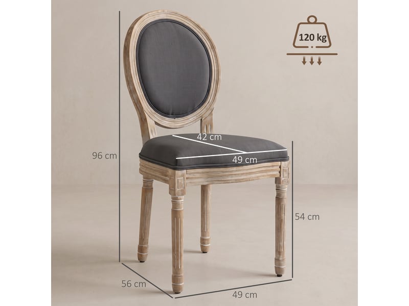  Lot de 2 chaises de salle à manger tissu aspect lin et bois d'hévéa gris et naturel  - Conforama C