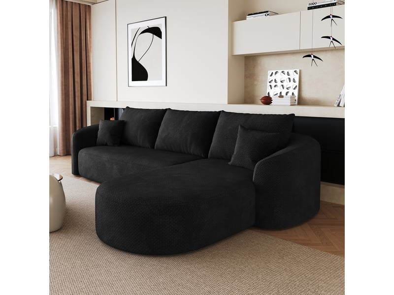  Canapé d’angle droit en l 4 places 266x168x85 cm, modulable sans structure en mousse compressée, sans montage, salon chambre, chenille, noir Sol Morn - Conforama D