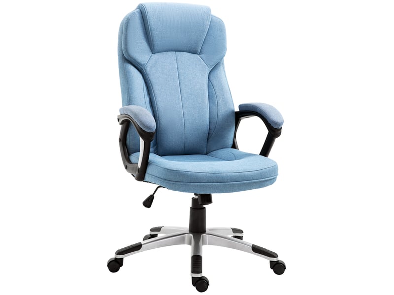  Fauteuil de bureau ergonomique bleu clair en tissu, réglable et pivotant, à dossier haut pour travailler confortablement  - Conforama A