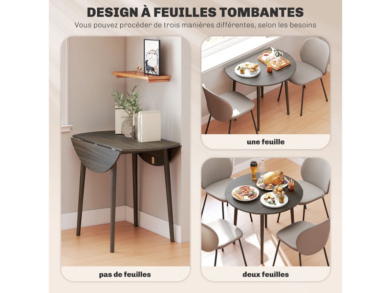  Table de salle à manger pliante 2 abattants, table ronde extensible pour 4 personnes, gris, pieds en bois  89 x 73,5 cm  - Conforama A