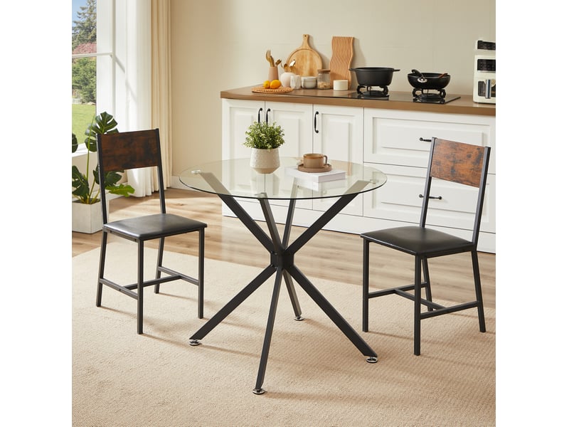  Table à manger ronde 80 cm en verre trempé, pieds métal noirs, 1 à 4 personnes  - Conforama B