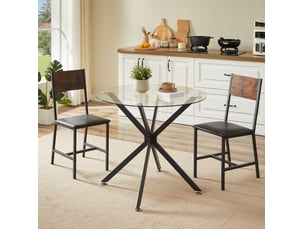 Table à manger ronde 80 cm en verre trempé, pieds métal noirs, 1 à 4 personnes