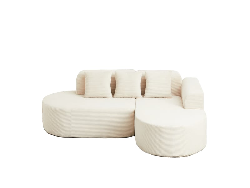  Canapé d’angle en l en velours côtelé doux – dossier galbé et 3 coussins inclus, 70×220×155 cm, beige  - Conforama A