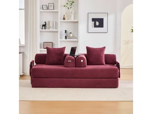 Canapé 3 places,200x94x67 cm,avec poche latérale,velours côtelé,rouge vin