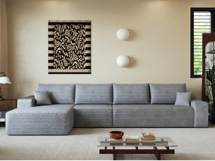 Canapé d'angle compressé gauche fixe <strong>BGSRYAO</strong> <strong></strong> 4 places Tissu gris