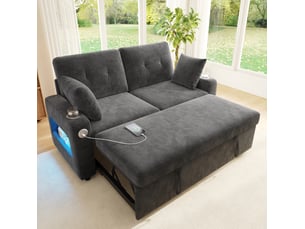 Canapé droit convertible <strong>MODENVIE</strong> <strong></strong> 2 places Polyester gris avec coffre de rangement