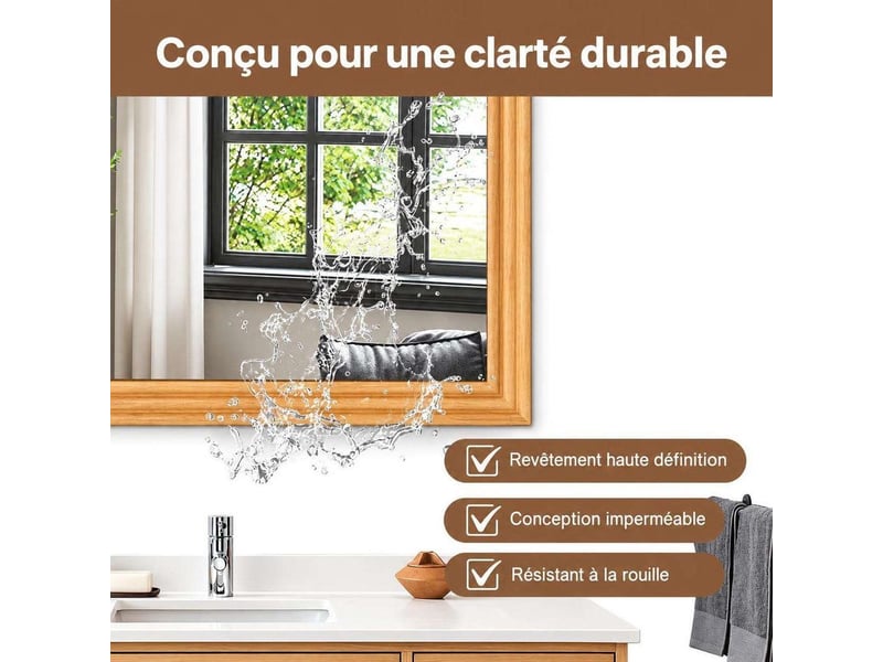  Miroir arqué mural 40x60cm en verre trempé hd – finition chêne clair  - Conforama B