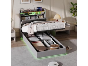 Lit coffre 90x200 cm <strong>SANS MARQUE</strong>  <strong></strong> coloris gris