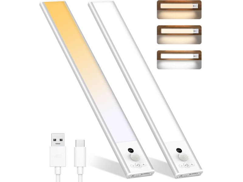  Réglette et spot de cuisine meuble 2pcs capteur mouvement pir intérieur led veilleuse sous armoire usb sans fil batterie rechargeab  - Conforama A