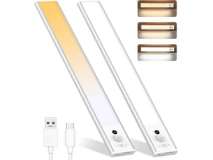 Réglette et spot de cuisine meuble 2pcs capteur mouvement pir intérieur led veilleuse sous armoire usb sans fil batterie rechargeab