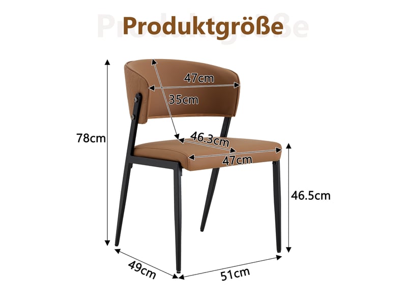  Chaise de salle à manger rembourrée à dossier ergonomique en pu et métal marron  - Conforama E