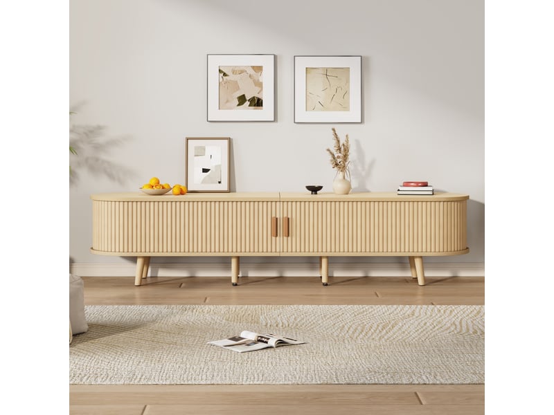  Meuble tv 170 x 40 x 42 cm, 2 tiroirs et portes coulissantes, noyer clair  - Conforama C