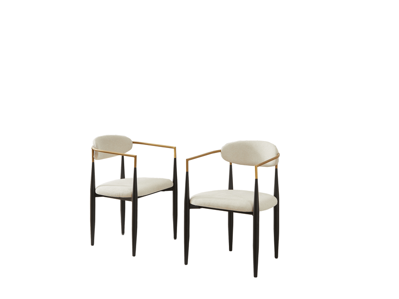  Lot de 2 chaises de salle à manger 59x55x85cm, beige+noir, chaises de cuisine, chaise repas, style contemporain, métal+tissu  - Conforama A