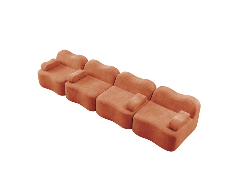 Canapé modulable, canapé 4 places – assise profonde, avec accoudoirs, sans cadre, mousse haute densité, orange - Conforama B