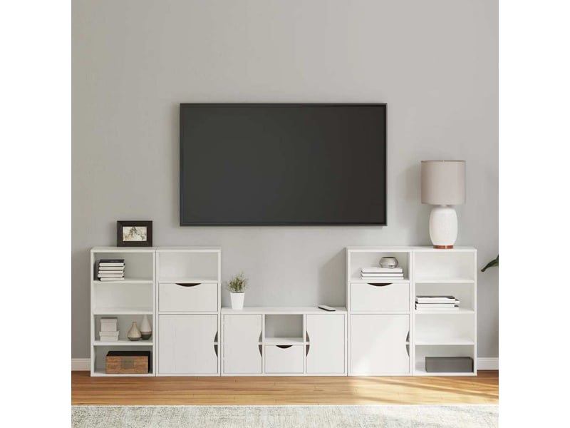  Meubles tv - banc tv - meuble de rangement 5 pcs avec rangement odda blanc bois de pin massif  - Conforama B