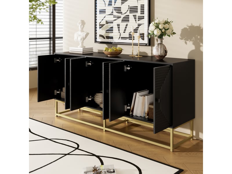 Buffet noir mat avec 3 doubles portes, grand rangement, surface mate, noir - Conforama D