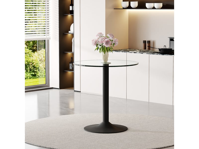 Table de bar ronde en verre et métal pour cuisine 89×89×92 cm transparente et noire - Conforama D