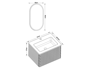 Ensemble meuble de salle de bains 60 cm avec tiroir et miroir led, mdf, chêne