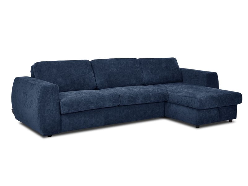 Bobochic canapé d'angle réversible convertible coffre hugo ouverture express tissu texturé bleu foncé 140x190 réversible HUGO - Conforama A