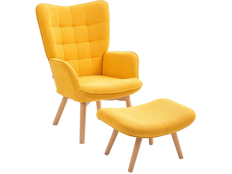 Fauteuil avec pouf à dossier haut et accoudoirs, assise rembourrée et patins réglables en polyester orange - Conforama A