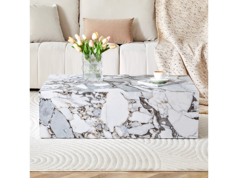  Table basse rectangulaire effet marbre blanc, mdf, 90x50x30 cm, sans montage  - Conforama B