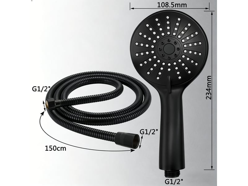  Pommeau de douche aica avec tuyau de douche 1.5m, douchette à main 3 modes, abs &amp; acier inoxydable 304, noir  - Conforama B