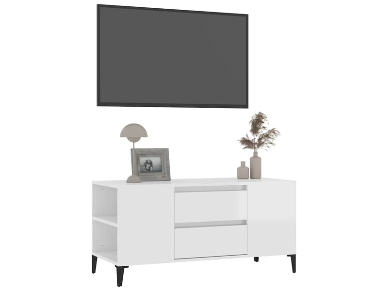  Meuble tv - banc tv - meuble de rangement blanc brillant 102x44,5x50 cm bois d'ingénierie  - Conforama D