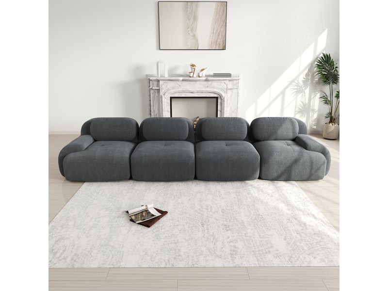  Canapé modulable 4 places en velours côtelé,ergonomique 32d hautement élastique et résistant,base anti-dérapant,sans assemblage gris 388x103x75cm - Conforama C