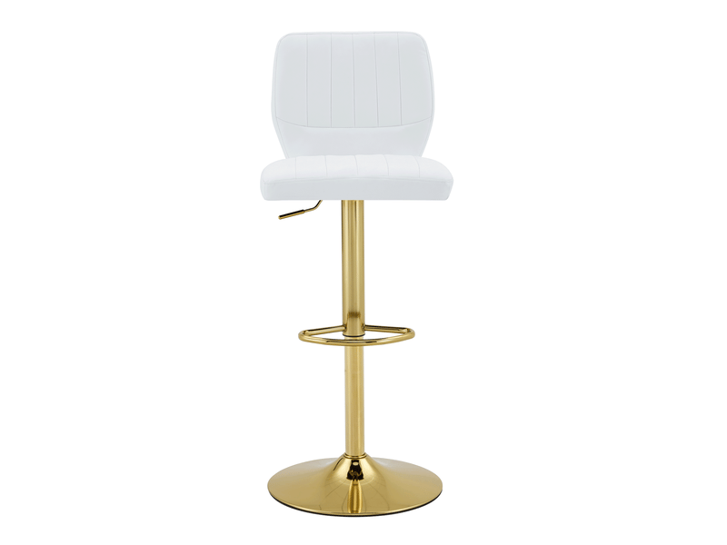  Tabouret de bar lot de 2 pivotant 360° réglable en hauteur avec dossier et repose-pieds, en pu et métal blanc et doré  - Conforama A