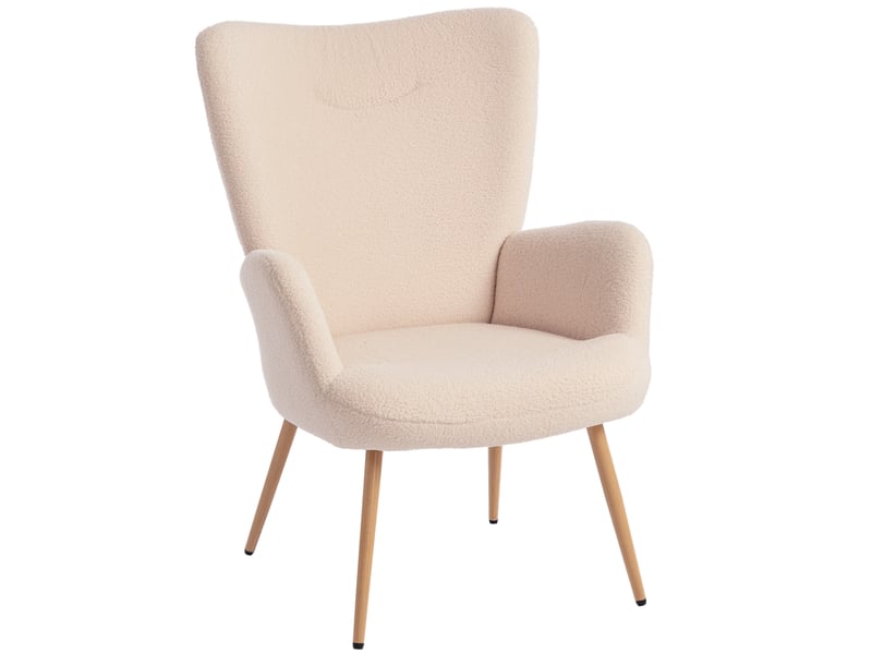  Fauteuil de salon, fauteuil d'appoint rembourré, tissu bouclette, 74x71x97.5cm, beige  - Conforama B