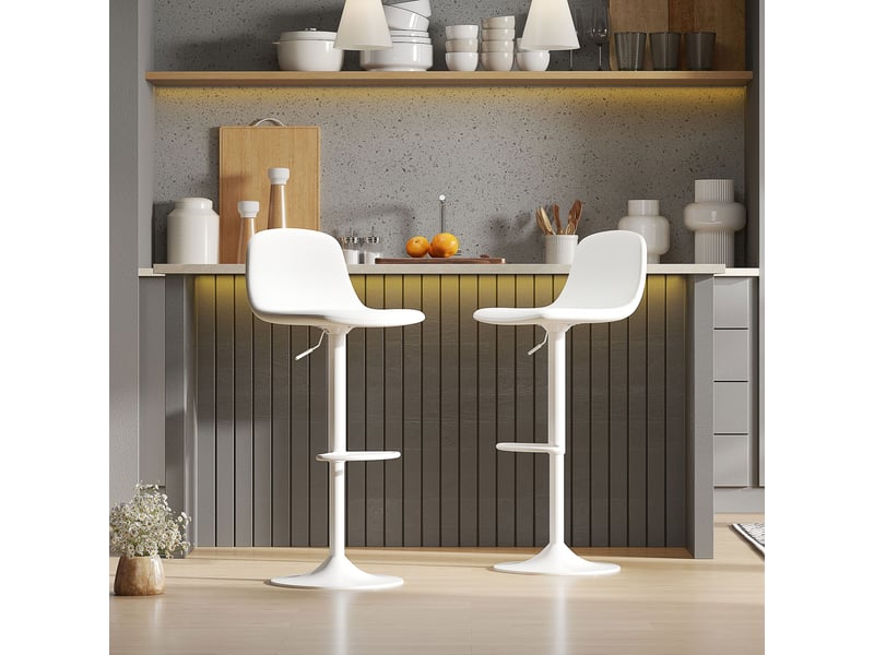  Lot de 2 tabourets hauts réglables à 360° avec dossier et repose-pieds pour cuisine, bar ou salle à manger 40,5 x 44 x 84-104 cm blanc  - Conforama C