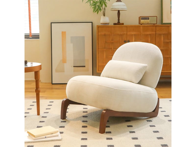  Fauteuil crapaud avec pieds en bois massif - 86.90x72.10x69.90cm - fauteuil d'appoint rembourré sans accoudoirs - blanc  - Conforama B