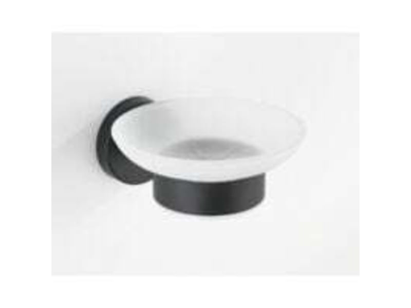 Porte savon mural bosio black, porte savon rond à fixer au mur, acier inox - verre satiné, 11x5,5x13 cm, noir mat  - Conforama C