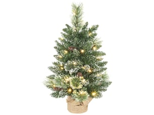 Sapin de noël artificiel 60 cm, mini arbre de noël de table floqué avec 35 led, pommes de pin, fonctionne à piles, vert