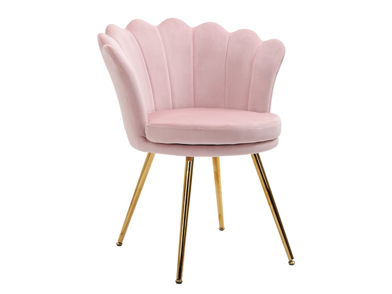  Fauteuil coquillage en velours rose poudré pieds en métal doré 67x64x77 cm  - Conforama A