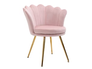 Fauteuil coquillage en velours rose poudré pieds en métal doré 67x64x77 cm