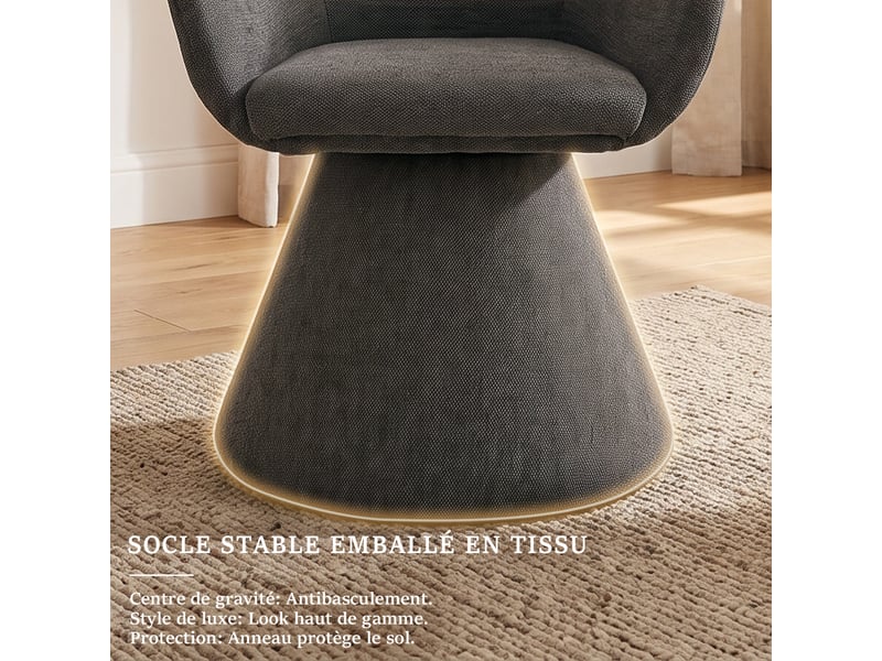  Chaise de salle à manger pivotante 360° design cocon – goeurvant, tissu effet lin, rembourré, gris anthracite  - Conforama R
