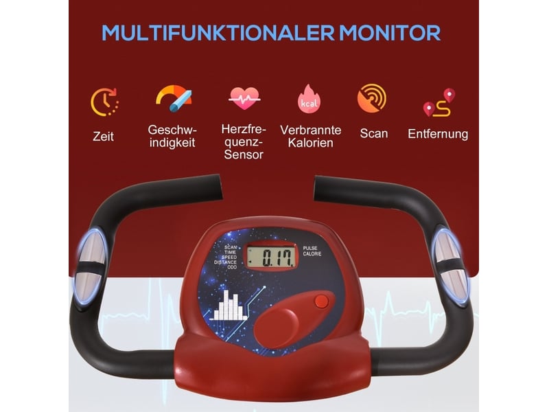  Vélo d'appartement magnétique 43x97x109 cm pliable écran lcd réglable rouge  - Conforama E