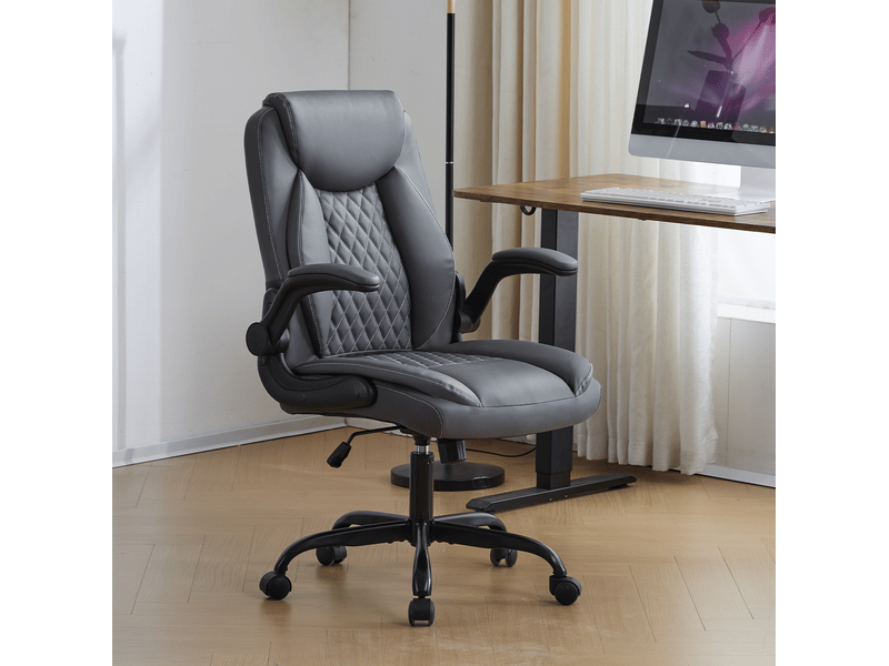  Fauteuil de bureau ergonomique grise en similicuir avec accoudoirs relevables  - Conforama B