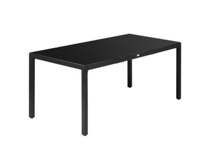 Table de jardin rectangulaire 8 personnes en verre trempé et aluminium noir 180x80x72 cm