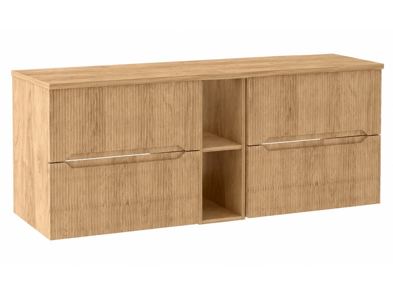  Meuble sous vasque suspendu avec étagère et plan 4t novo l.140 cm effet chêne hikora  - Conforama A
