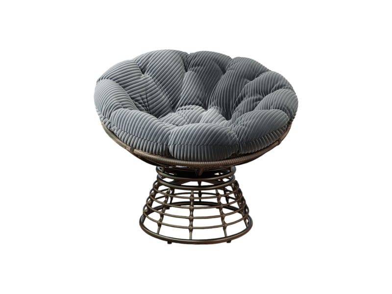  Fauteuil papasan pivotant 360° en résine tressée, coussin gris en velours côtelé pour salon et extérieur  - Conforama A