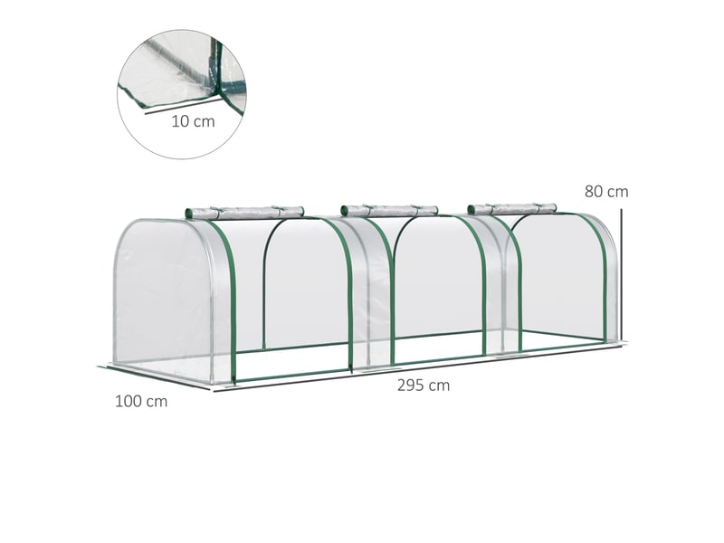  Serre tunnel de jardin transparente 295 x 100 x 80 cm en acier avec film pvc et 3 fenêtres pour vos cultures  - Conforama C