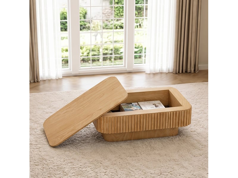  Table basse rectangulaire 98x60x35 cm avec rangement dissimulé mdf et bois naturel  - Conforama B