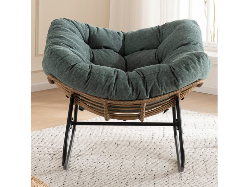 Fauteuil à bascule en chenille - 95x107x83 cm - chaise berçante ergonomique cadre métal détente salon chambre - vert  - Conforama C