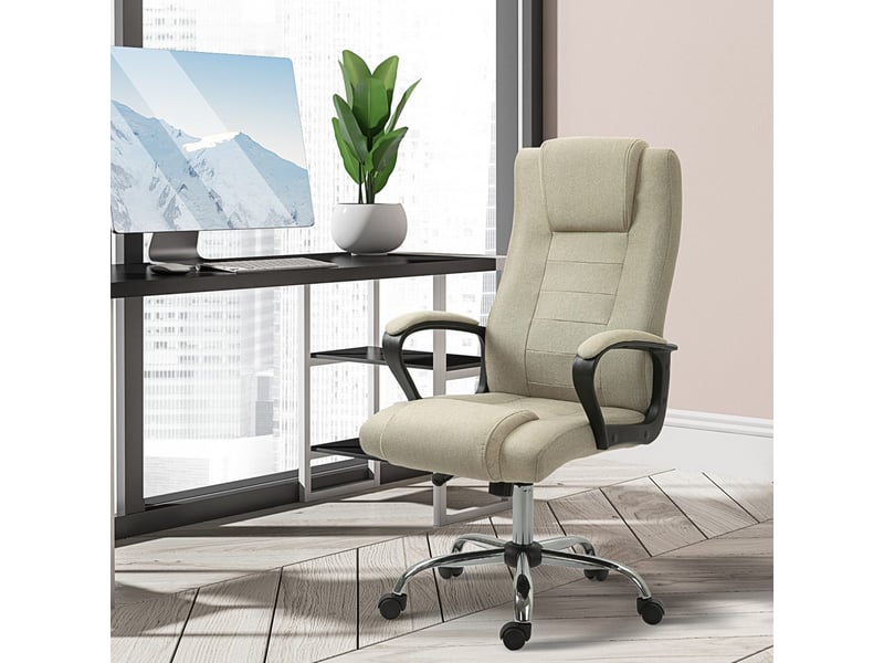 Fauteuil de bureau aspect lin, réglable en hauteur, fonction bascule, 5 roulettes, beige 921-265V00BG - Conforama E