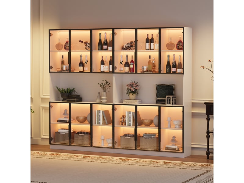  Vitrine 12 portes avec éclairage led en mdf et verre blanc 240 x 34 x 200 cm N625P384195196197W-2 - Conforama D
