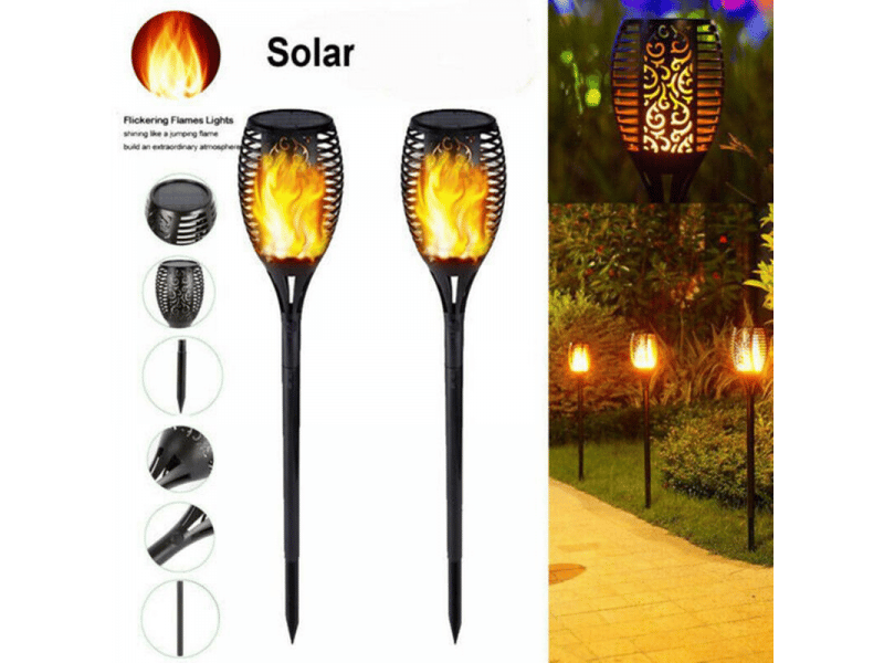  Lot de lampes torche à led solaires imperméables, lampes solaires à flamme clignotante, éclairage de décoration de paysage, pour chemin de  - Conforama D