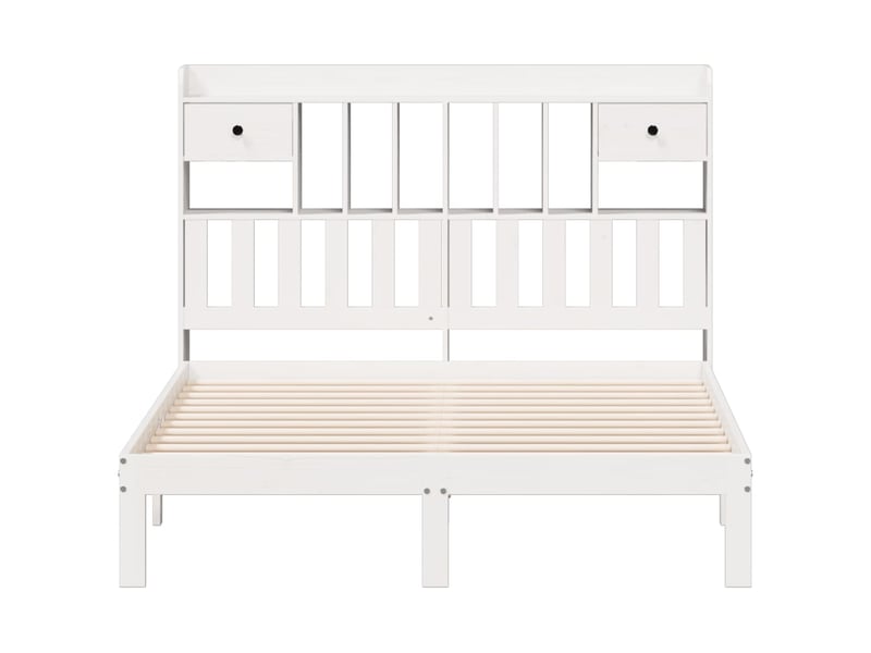  Lit double- lit adulte -  lit bibliothèque sans matelas blanc 140x200 cm bois pin massif  - Conforama C