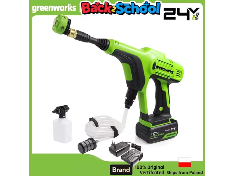  Greenworks 24v high pressure cleaner 600 psi 400w car washer self-priming portable rechargeable washer 4.0ah battery and charger  - Conforama C